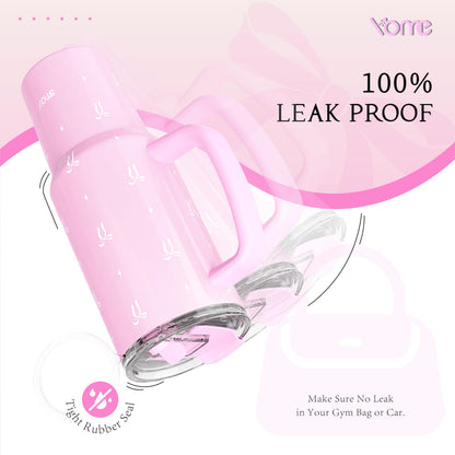 YOME 40 oz Bow Pink Tumbler with Handle and Flip Straw for Women | Stainless Steel Insulated Water Bottle | Keeps Drinks Cold | Dishwa