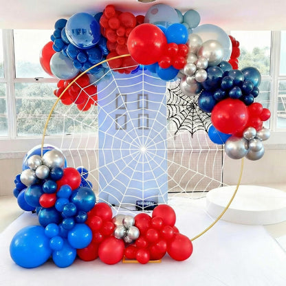 Kathfly Spider Theme Party Decorations, 7.2ft Metal Round Arch 8.2 ft Large Fake Spider Web Indoor Outdoor Cobweb for DIY Balloon Arch Kit Backdrop Halloween Haunted House Birthday Party Photo Props