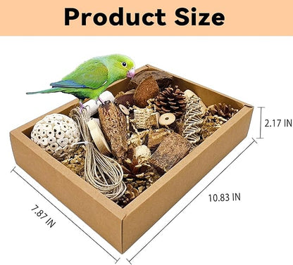 Bird Foraging Toys Parrot Chew Shredding Toys Bird Foraging Box for Parakeets Cockatiels Conures Lovebirds and Small to Medium Birds(Natural)