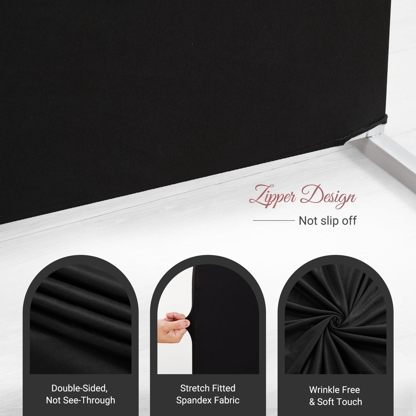 Set of 2 Black Halloween Arch Covers (7.2ft & 6ft) Spandex Stretchy Fitted Arch Backdrop Covers Wrinkle-Free Round Top Chiara Arch Stand Cover for Halloween Wedding Birthday Party Banquet Background