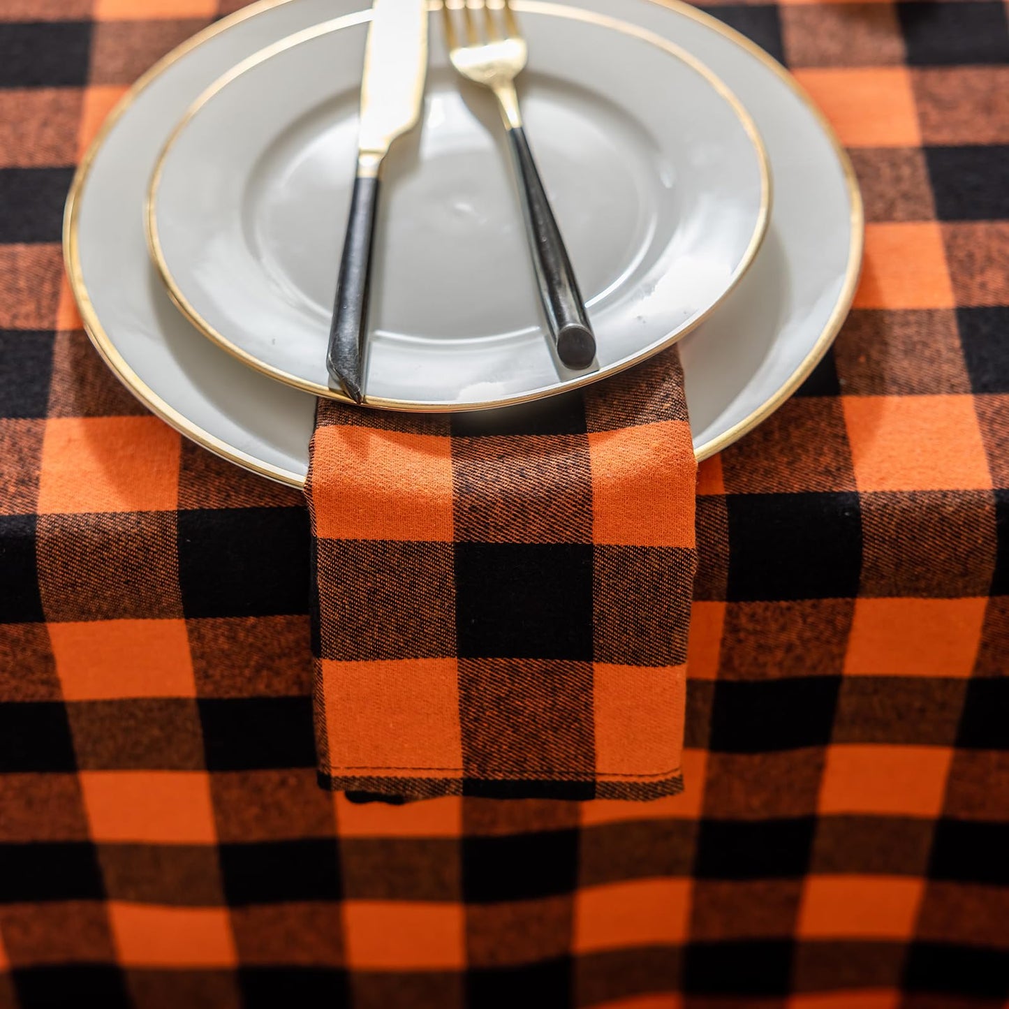 Joyfol Day 4-Pack Orange Buffalo Plaid Cloth Napkins - 17x17 Inch Halloween & Fall Checkered Dinner Napkins, Washable for Thanksgiving Table Decor (Set of 4)