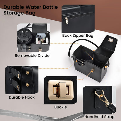 Outdoor Portable Crossbody Water Cup Storage Bag Crossbody Case with Sports Water Bottle Holder for Women Tumbler Purse with Water Bottle Pocket Compatible with Most Water Bottles Carrier Bag, Black