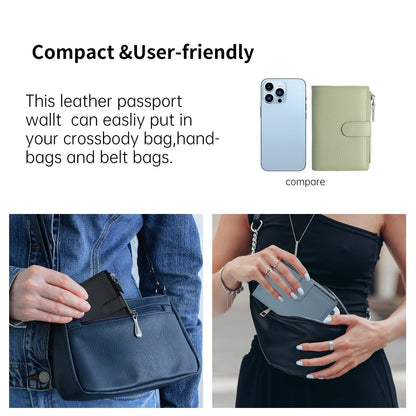ilovever Passport wallet and Card Slot Combo RFID Blocking Slim Leather Travel Passport Wallet for Men and Women with Zippered Coins Pocket Passport holder, Light Green