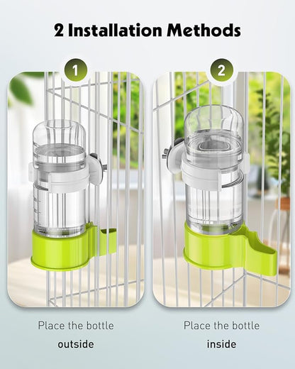 Pawfly 2 Pcs Bird Water Dispenser, Automatic Bird Water Feeder, Plastic Bird Cage Water Dispenser, White&Green Parrot Waterer for Parakeet Cockatiel Budgie Lovebirds (Not Fit for Food Feeding)