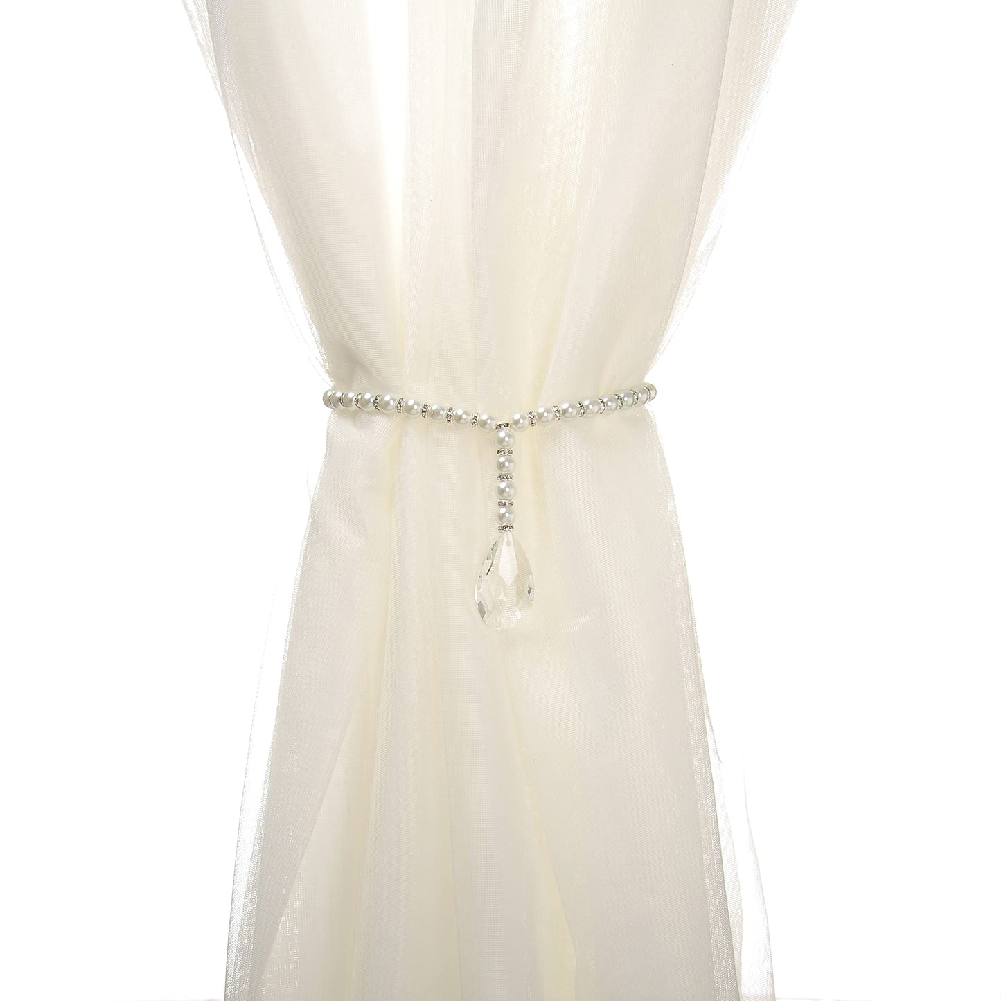 SUQ I OME 1 Pair of Luxury Pearl Beaded Magnetic Curtain Tieback and Holdback Curtain Clips Curtain Buckle Curtain Holder Blingbling Curtain Holdbacks for Drapes,Pearl