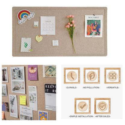 Foldable Bulletin Felt Board, 36x18 Inches Cork Board Alternative, Large Felt Board Decorative Pin Board for Wall, Foldable Photo Board Self-Adhesive Vision Board with 36 Pushpins Khaki