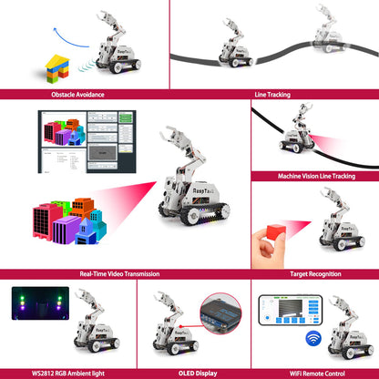 Adeept RaspTank Metal Smart Car Kit for Raspberry Pi 5/4B/3B/3B+(Board Not Included), Tank Tracked Robot with 4-DOF Robotic Arm, OpenCV, Obstacle Avoidance, Line Tracking, with Digital Tutorials