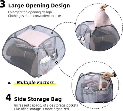 Collapsible Laundry Basket, 90L Foldable Pop Up Laundry Hamper with Handles, Mesh Dirty Clothes Hamper for Laundry, Bathroom, Kids Room, Dorm,Travel or Camping (Gray, 2PCS)