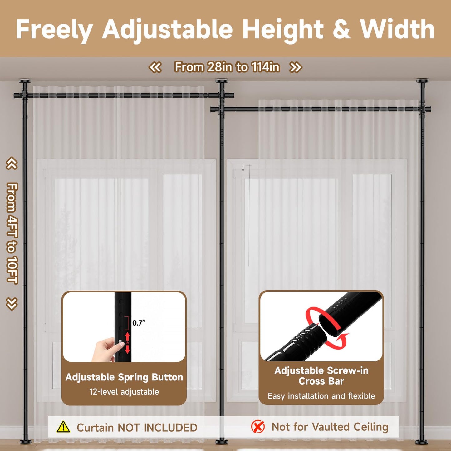 Room Divider Curtain Rod, No Driling Tension Curtain Rod for Room Partation
