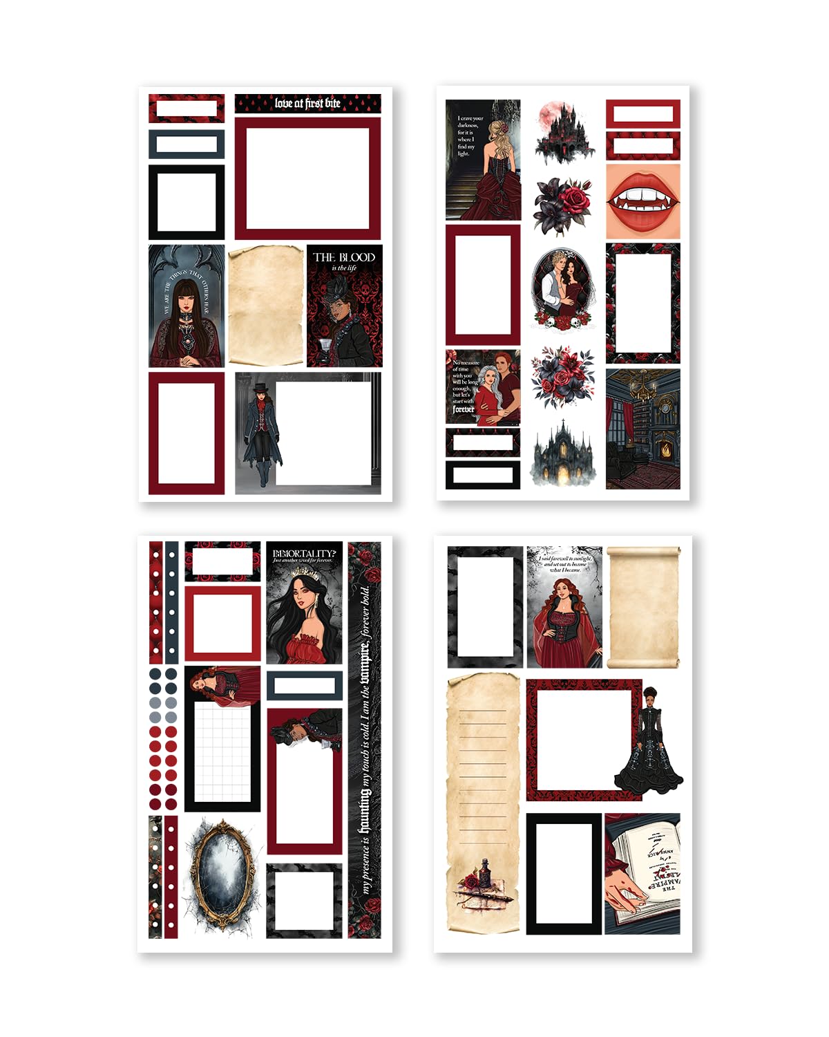 Rongrong Dark Hearts Halloween Planner Sticker Book – 24 Pages of Gothic, Vampire-Inspired Stickers – Perfect for Journals, Scrapbooks, Dark Academia & Spooky October Planner Spreads