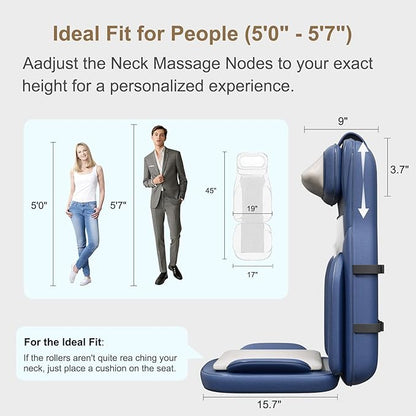 Rainwolf Shiatsu Neck and Back Massage Cushion with Heat - 4D Deep Tissue Kneading Full-Back Massager for Relief Fatigue, Adjustable Intensity & Height, for Office Chair & Home