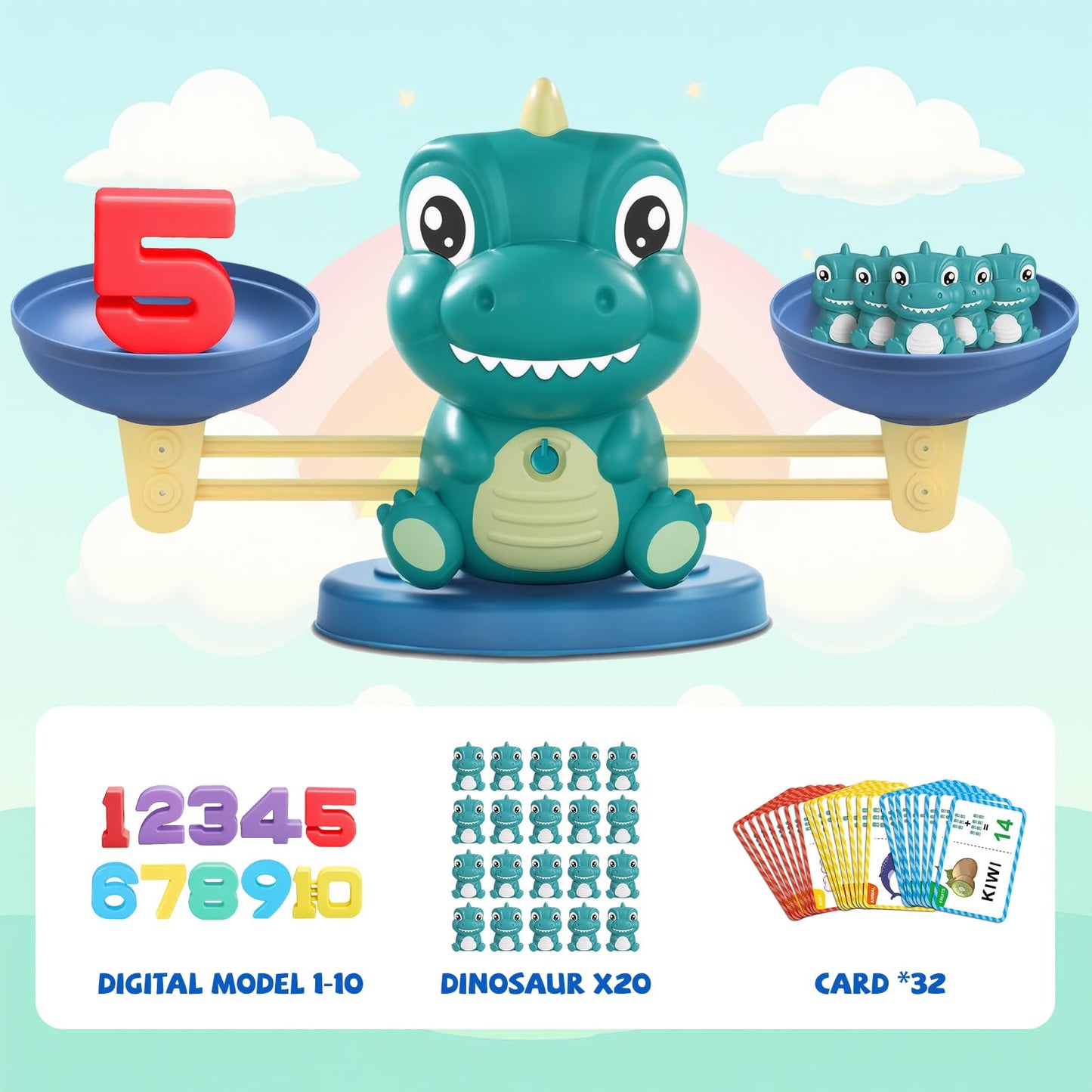 Snugzy Dinosaur Balance Counting Toys, Number Counting Scale Games for Kids Cool Math Learning Games for Boys and Girls Preschool Kindergarten Learning STEM Montessori Educational Toys for 3+