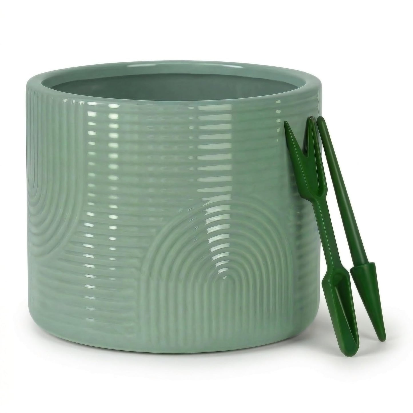 ÈMJÉ LUXE 6 Inch Ceramic Plant Pot – Decorative Indoor Planter (No Drainage Hole) for Succulents, Herbs & Houseplants – Modern Tabletop Desk Planter – Sage Green