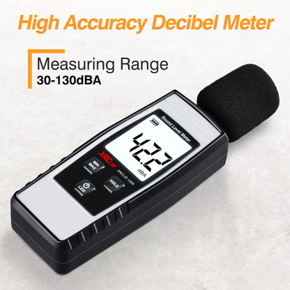 Decibel Meter Sound Level Reader 30-130dB(A), Hand-held Sound Noise Meter, Digital Noise Meter Decibel Monitoring Tester Calibrated Audio Noise Volume Measuring Tool