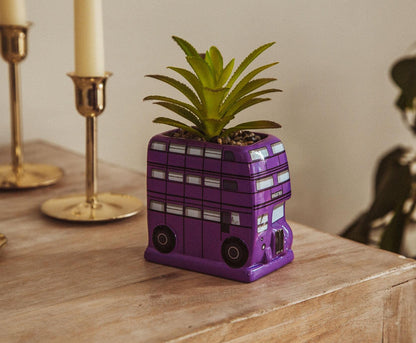 Harry Potter Knight Bus 3-Inch Ceramic Planter With Artificial Succulent | Small Flower Pot, Faux Indoor Plant For Desk Shelf, Trinket Tray | Cute Home Decor, Wizarding World Gifts and Collectibles