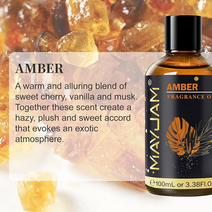 Amber Fragrance Oil Essential Oil, MAYJAM 3.38FL.OZ Amber Oil for Diffusers for Home, Long Lasting Scented Oils for Soap Candle Making - 100ML