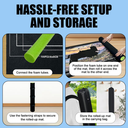 GOECI Puzzle Mat Roll Up with 8 Sorting Trays & Storage Gift Box, Large 46x26 Inch Puzzle Board for 500-1500 Pieces, Portable Puzzle Saver Kit with Travel Bag, Sturdy Box & Straps for Adults Black