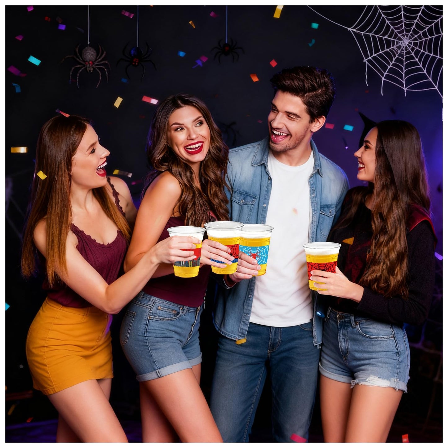 CUPLOOV 50Pcs Spider Web Birthday Party Decorations Cups, 12 OZ Disposable Plastic Drinking Cups Hot Cold Drink Wine Coffee for Home Sports Birthday Christmas Themed Holiday Party Supplies Favors
