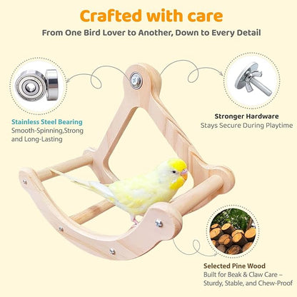 Bird Perch Toy, Interactive Rocking Parakeet Toys and Perches, Wooden Exercise Cockatiel Toys, Intelligence Birds Enrichment Toy for Parrot, Bird Cage Accessories Perch for Budgies Conure