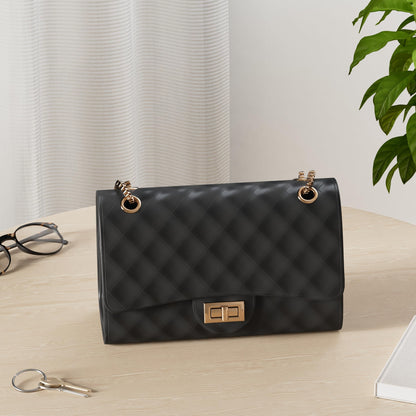 Gladdon Quilted Crossbody Purse for Women Trendy Ladies Shoulder Bag with Chain Designer Purses Black I
