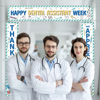 Fanfanwin 3 Pcs Happy Dental Assistant Week Appreciation Banner We Appreciate Thank You Doctor Week Party Supplies Decorations for Doctor Dental Assistant Nurse Medical Healthcare Workers