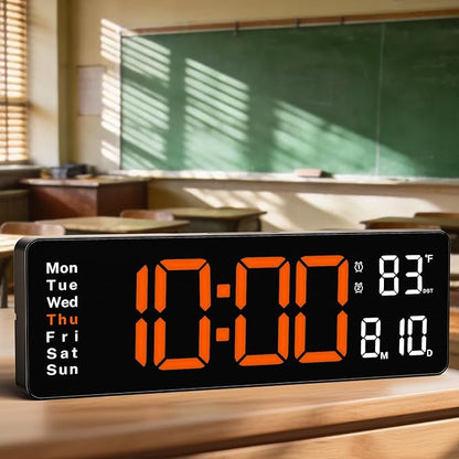 16" Large Digital Wall Clock with Remote Control, Large Display LED Clock for Classroom, Bedroom, Living Room, Gym, Office, Garage with Date, Week, Alarm, Temp, Night Light