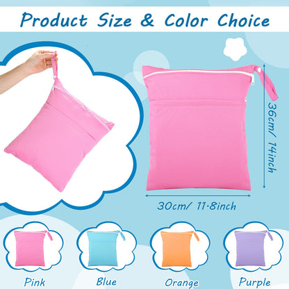 Shappy 4 Pcs Wet Dry Bag for Baby Cloth Diapers Waterproof Wet Bag Washable Travel Reusable with 2 Pocket for Swimsuits for Yoga Gym Travel Beach Pool(Blue, Purple, Pink, Orange)