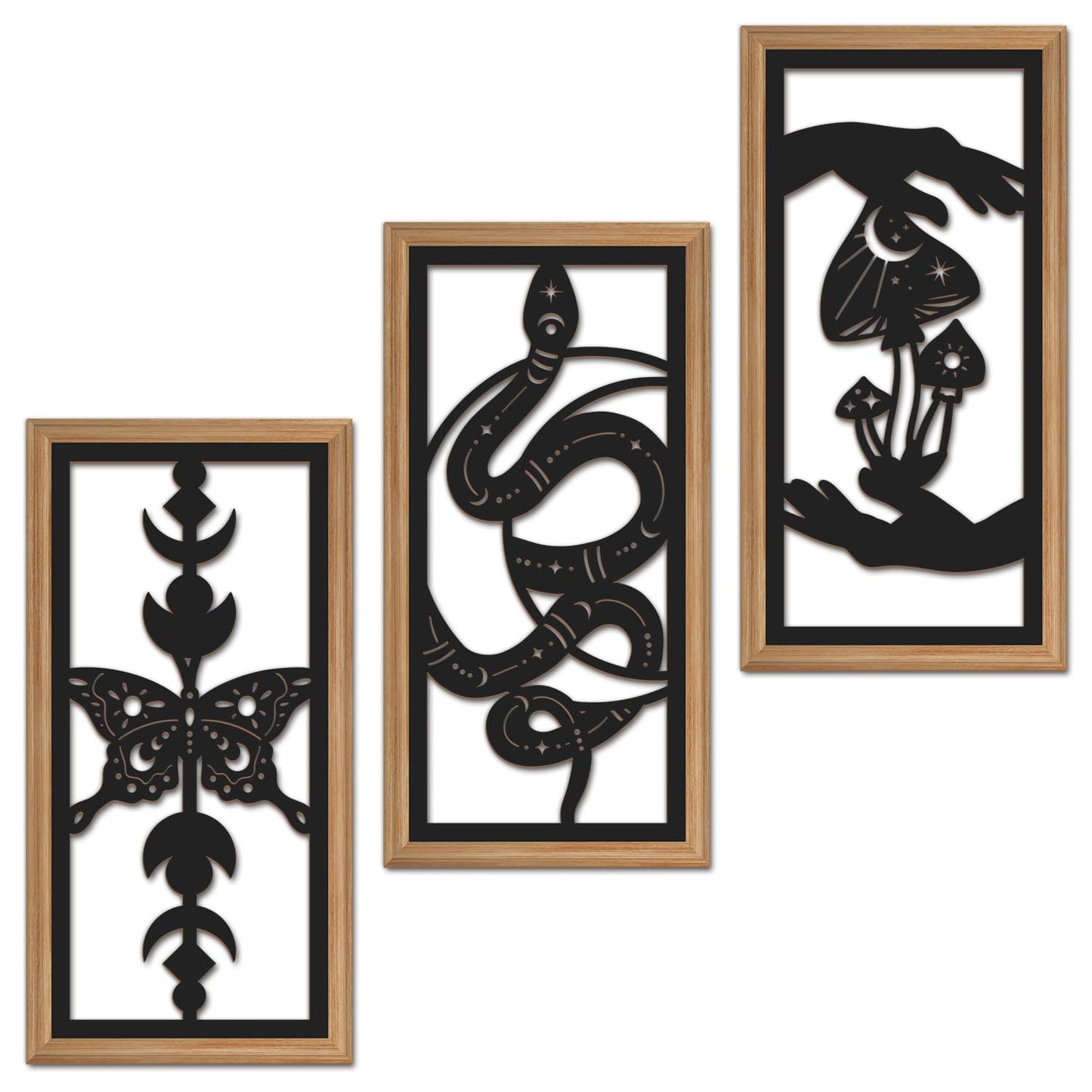IARTTOP 3 Pcs Black Gothic Wall Art Boho Witchy Moon Phases Butterfly Wood Wall Decor Snake Decor Hanging Art Dark Mushroom Artwork Home Decor for Apartment Living Room Bedroom 7.9 x15.8 Inch