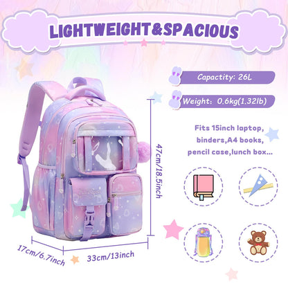 PIG PIG GIRL Kids Backpack for Girls - School Bags for Middle School Students - Book Bag for Elementary Primary - Kawaii Ita Backpack - Purple