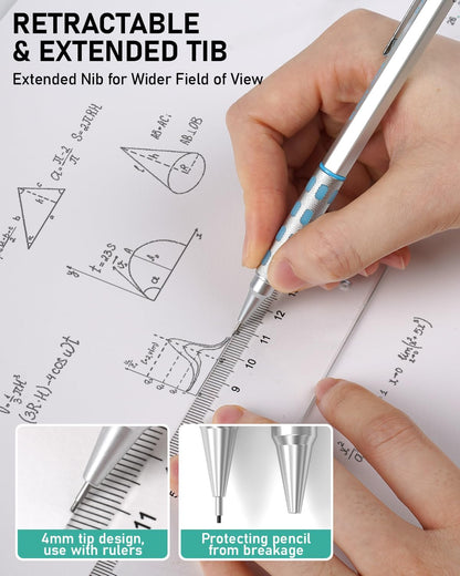 Nicpro 36PCS Blocky Gear Mechanical Pencil Set with Case, Metal Mechanical Pencils 0.3, 0.5, 0.7, 0.9, 2mm Lead Holder for Art Drawing Sketching with 21 Tubes (6B 4B 2B HB 2H 4H Colors) Lead Refills