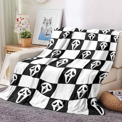 YWZDS Spooky Face Throw Blanket, Black and White Checkered Pattern, Halloween Ghost Blankets Fuzzy Gifts for Sofa Couch Bedroom (40 * 50 inch)