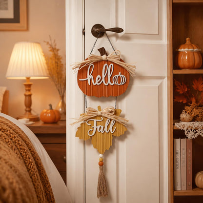 Valery Madelyn Fall Decorations for Home, Fall Wall Decor with Pumpkin and Maple Leaf, Rustic Farmhouse Fall Wreaths, Wooden Pumpkin Decor for Thanksgiving Autumn, 21 inch