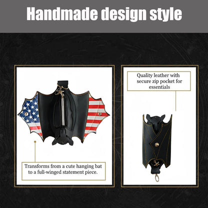 New Gothic Bat Shaped Coin Purse 11.8In, Faux Leather Keychain Zipper Pouch, Portable Mini Wallet for Keys Coins, Halloween & Festival Gifts