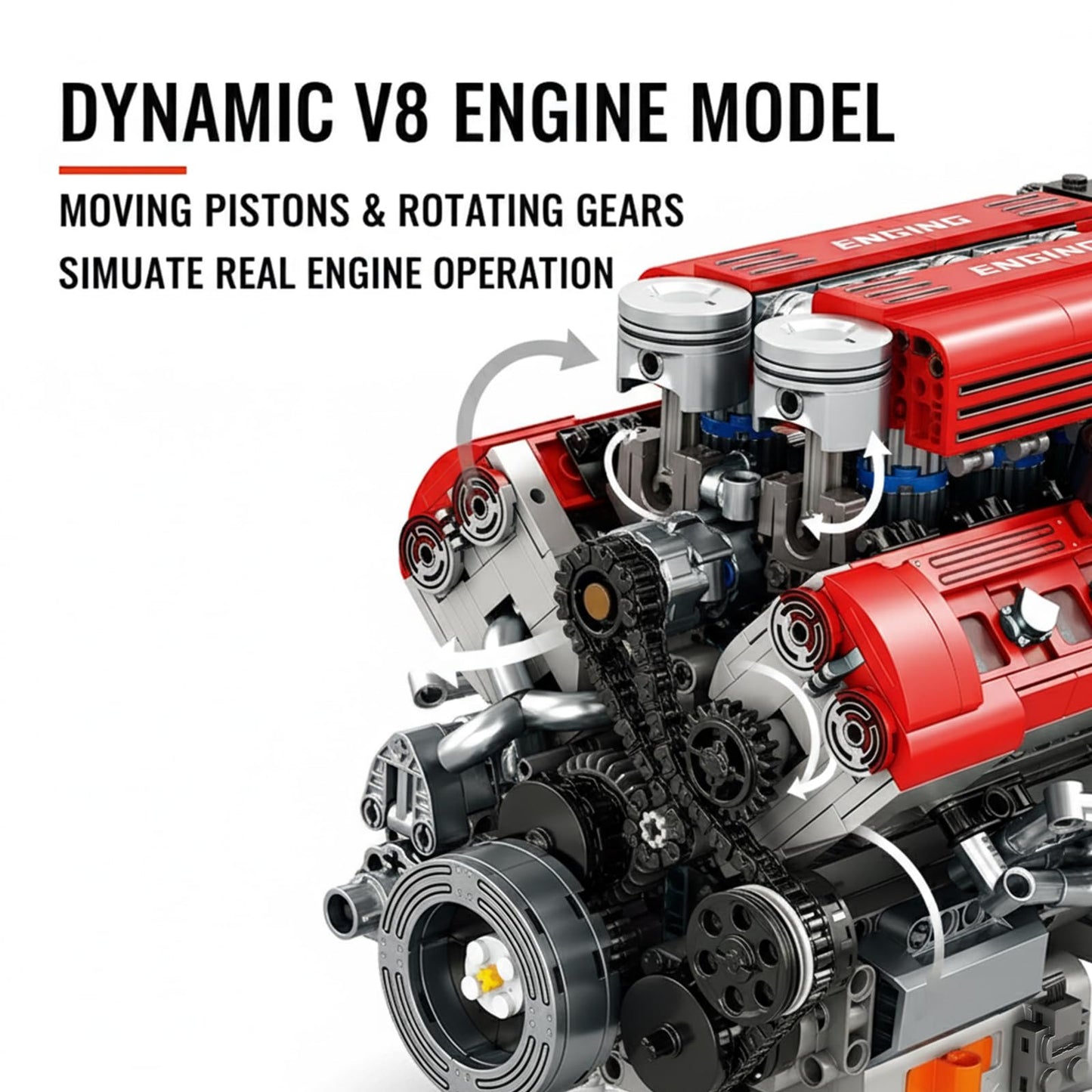 ZornRC V8 Engine Model Building Kit that Works,Mechanical Model Kits for Adult,STEM Projects for Car Engine Building Set,Spray-Painted Parts with Collectible Gift-1101PCS