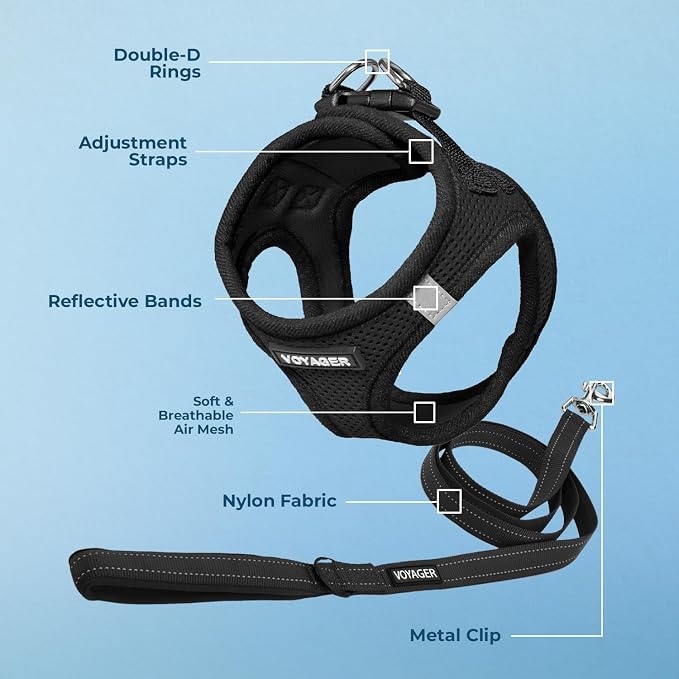 Best Pet Supplies Voyager Step-in Air All Weather Mesh Harness and Reflective Dog 5ft Leash Combo with Neoprene Handle, for Small, Medium and Large Breed Puppies - Black, Large
