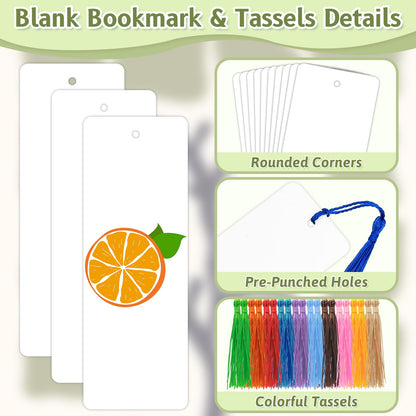 200 Sets Blank Bookmarks to Decorate with Tassels for DIY Crafts and Gifts