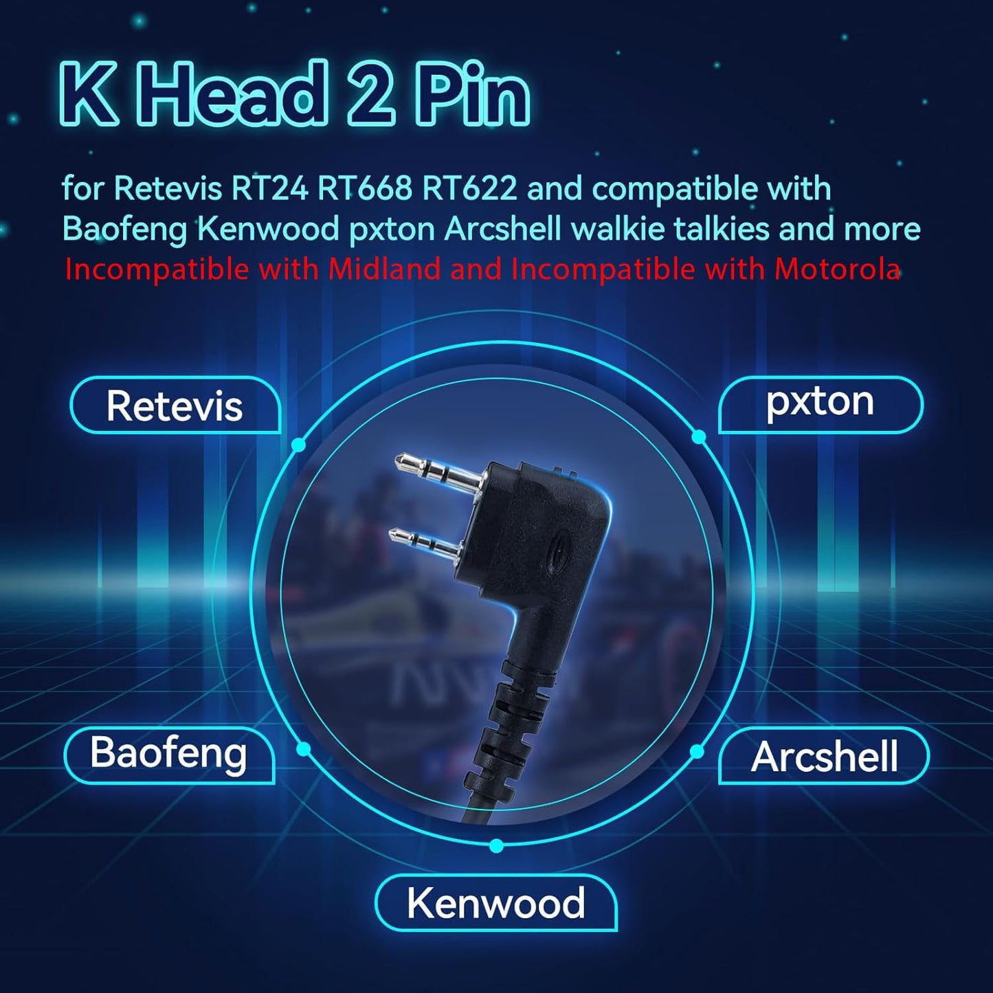 Retevis EHK012 Foldable Two Way Radio Headset with Mic,Noise Reduction,Volume Adjust, Compatible with Baofeng UV-5R BF-F8HP PRO AR-5RM Pxton PX-888S, for RT22 RT68 RT86, 2 Way Radio Headset(1 Pack)