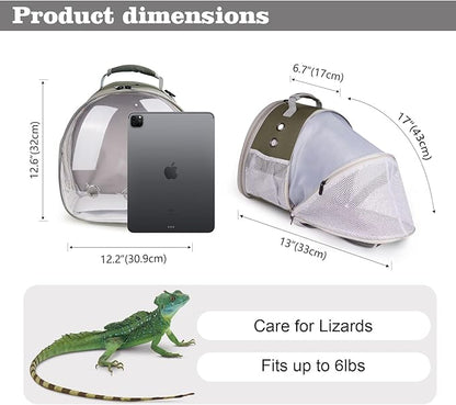 WEVONIGU Expandable Small Animal Backpack Carrier with Clear Bubble Window Large Space Travel Cage for Hedgehog Rat Parrot,Bearded Dragon,Sugar Glider,Airline Approved (Army Green, BE Backpack)