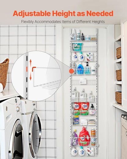 VEVOR Over the Door Pantry Organizer, 10-Tier Pantry Organization and Storage, Heavy-Duty Steel Hanging Spice Rack, Adjustable Wall Seasoning Shelves, for Home Kitchen Laundry Room Bathroom, White