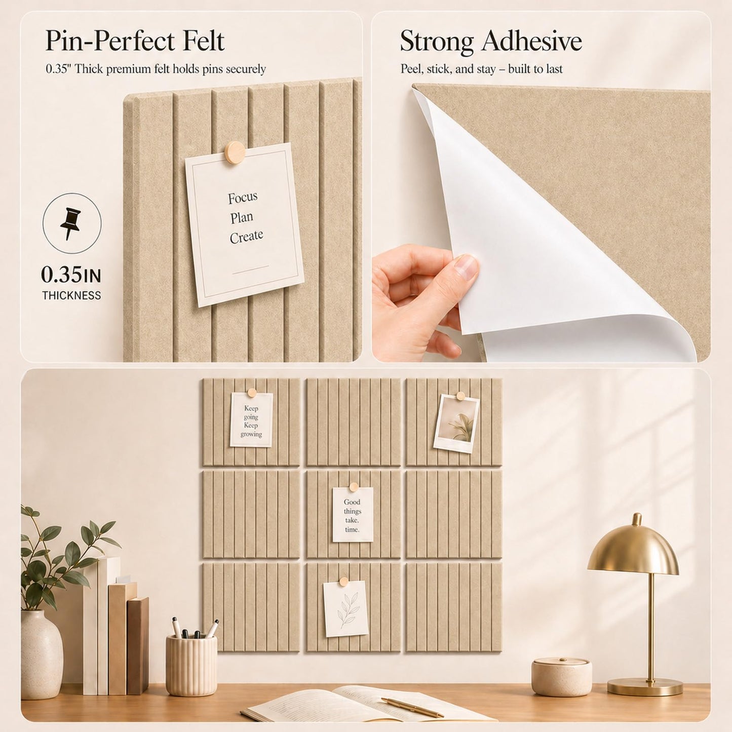 Baysola Stripe Felt Bulletin Board Panels 48 x 36 Inch Self Adhesive Wall Tiles Cork Board Alternative for Office Classroom Photos Notes 12 Pack