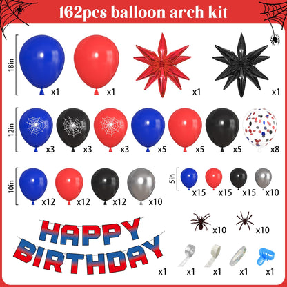 162Pcs Black Red and Blue Balloon Arch Garland Kit, Spider Theme Party Decorations with Star Foil Balloons Happy Birthday Banner for Man Boy Kids Spider Baby Shower Birthday Party Decor Supplies