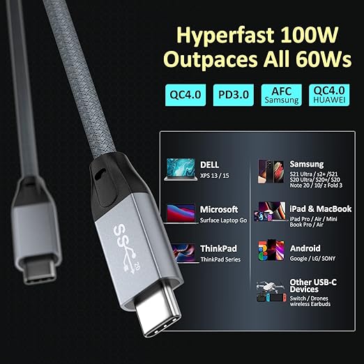 QCEs USB C to USB C Cable 10Ft, USBC 3.2 Gen 2 Cable 4K Video 100W PD Charging Cable, 20Gbps Data for USB4/Thunderbolt 3/4 Compatible with MacBook Pro/Air, iPad Pro, iPhone 16 Galaxy S25, Quest