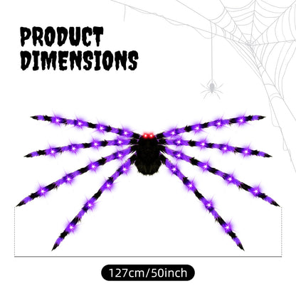 2 Pack 50" Halloween Light Up Spiders, Giant Hairy Spider Decorations with Blue and Purple LED Lights, Scary Indoor Outdoor Halloween Decor for Yard Porch Tree Party Haunted House