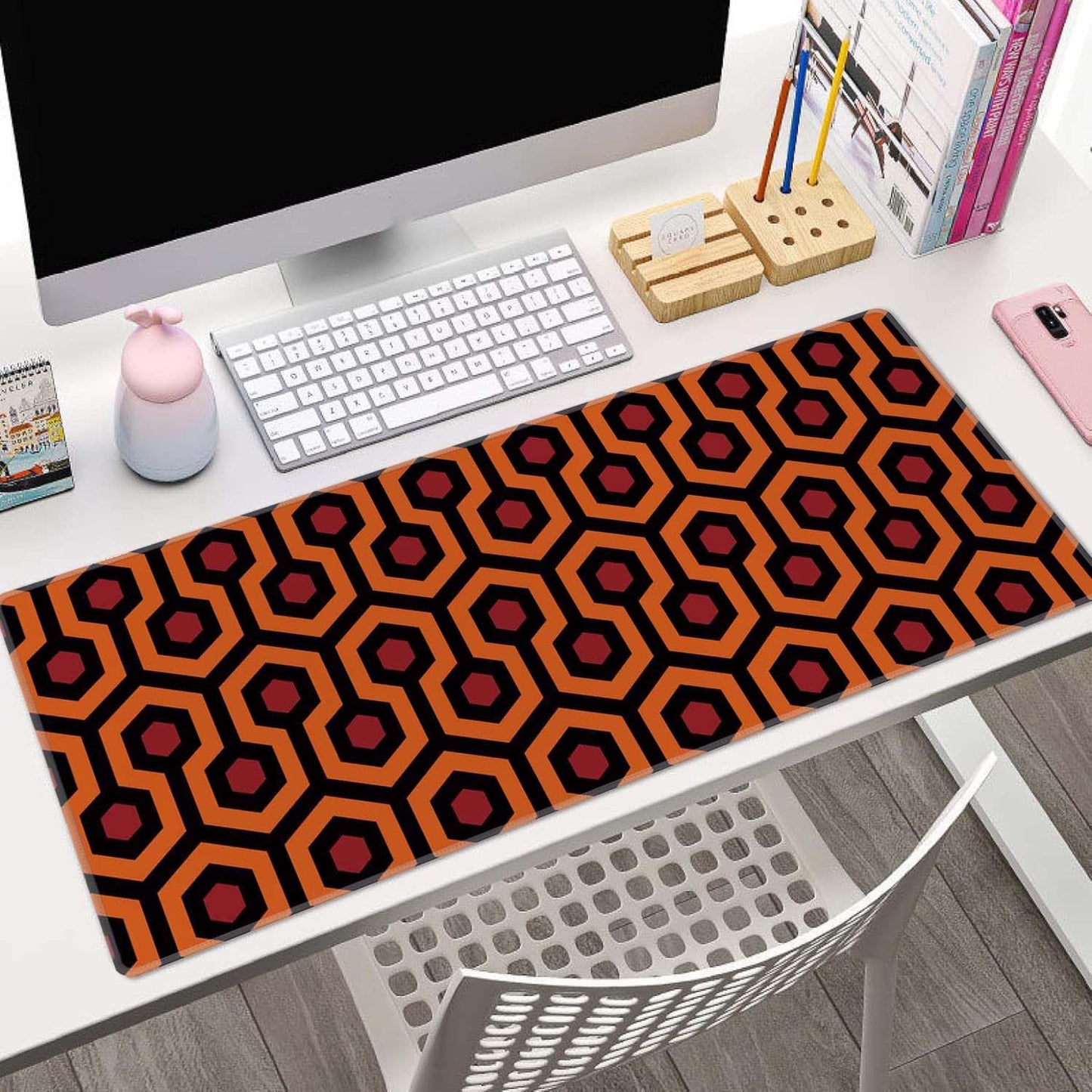 The Shining Carpet Style Desk Mat Orange Black Large Extended Mouse Pad XL Desk Pad Gaming Mousepad Keyboard Mouse Mat for Computer Laptop 31.5''X11.8'' Non-Slip Rubber Base with Stitched Edges