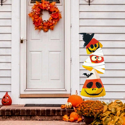 SMATOLS 3 Packs Halloween Garden Stakes, Stacked Metal Candy Corn Lawn Decor, Halloween Decorative 3D Yard Signs Stake for Outdoor Front Garden Pathway Decorations