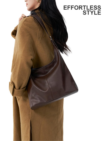 Hobo Bag for Women, Soft Vegan Leather Slouchy Shoulder Tote Purse with Matching Pouch, Adjustable Strap & Magnetic Closure Brown