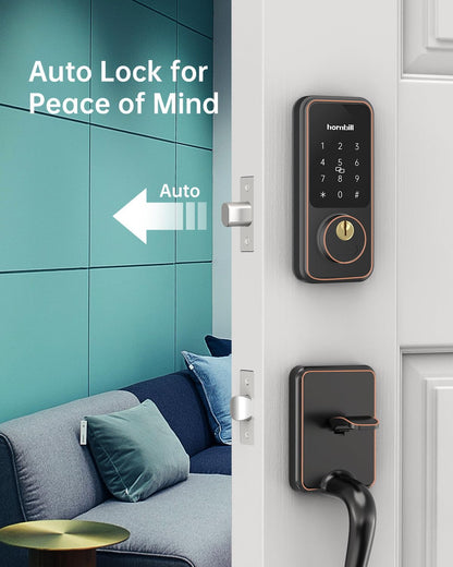 Keyless Entry Door Lock with Handles, Hornbill Smart Front Door Lock Set, Alexa Front Exterior Door Set, Digital Touchscreen via Bluetooth APP/Keyfob/Key-Matte Black(Not Compatible Gram/Screen Door)
