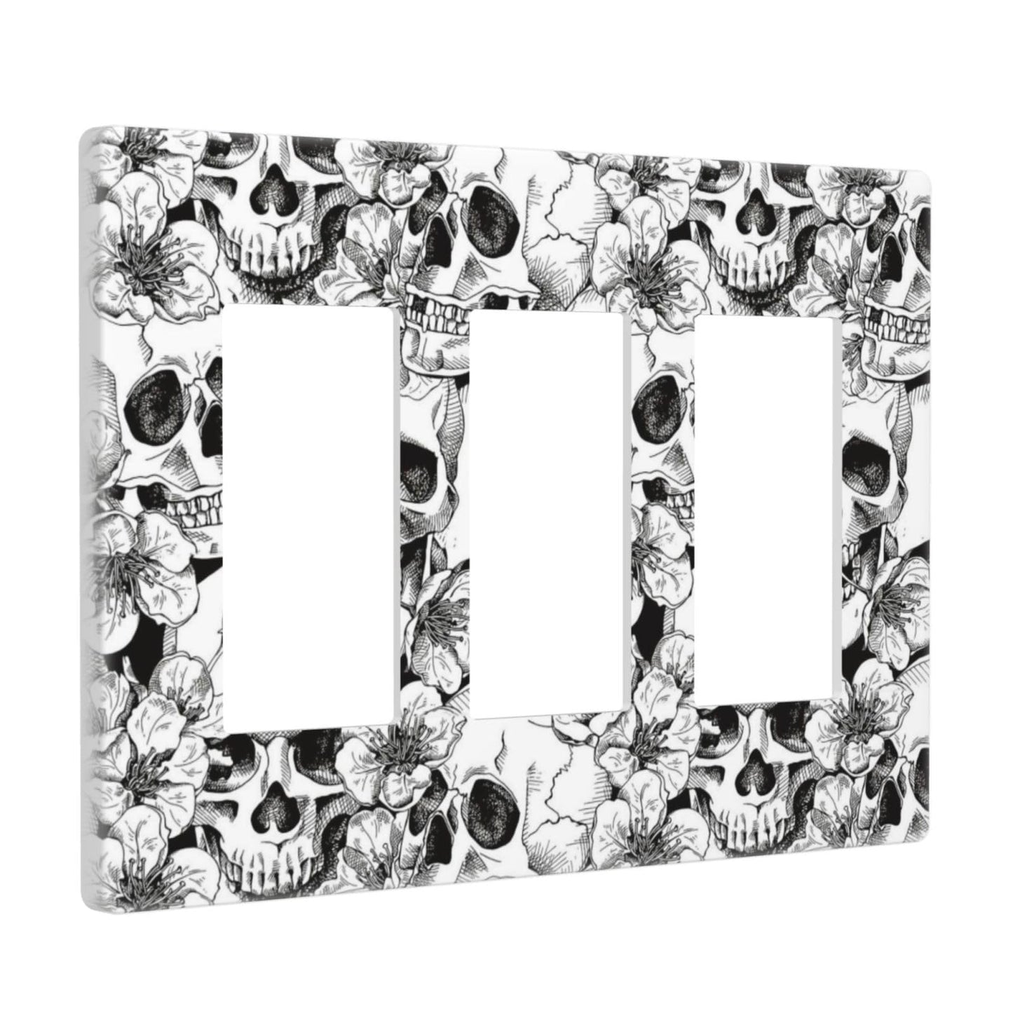 Gothic Skull Floral Skeleton 3 Gang Triple Rocker/Decorator Light Switch Wall Plate Cover Decorative GFCI Electrical Faceplate Switchplate Dimmer