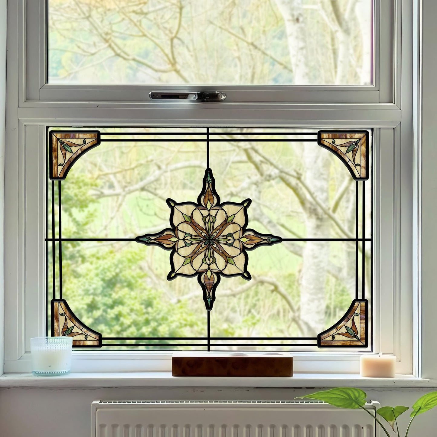 ADD.HERES Window Stickers, ‌Stained Glass Window Privacy Film, UV Blocking Static Cling for Home Kitchen Office Bathroom, Amber Starry Light, 11.81" X 15.75"