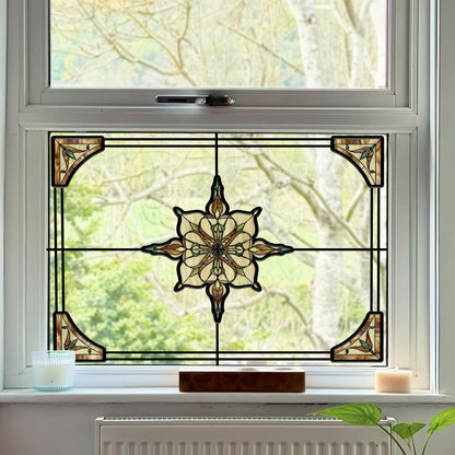 ADD.HERES Window Stickers, ‌Stained Glass Window Privacy Film, UV Blocking Static Cling for Home Kitchen Office Bathroom, Amber Starry Light, 11.81" X 15.75"